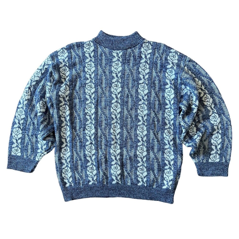 Haband for Her Women's Rose Sweater Size Large L Blue Vintage Striped Chunky